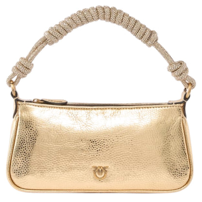 Borsa a mano piccola Mini Half Moon in pelle laminata con strass