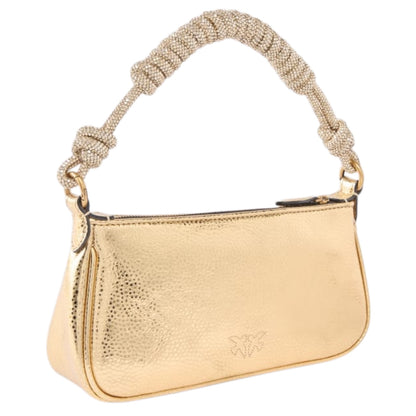 Borsa a mano piccola Mini Half Moon in pelle laminata con strass