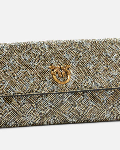 Portafoglio in pelle full strass con tracolla