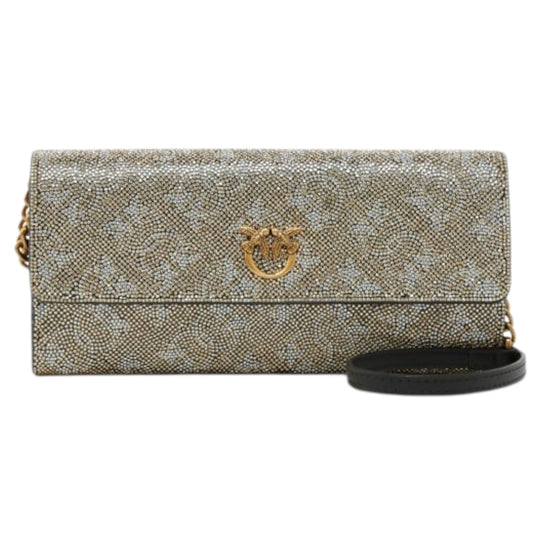 Portafoglio in pelle full strass con tracolla